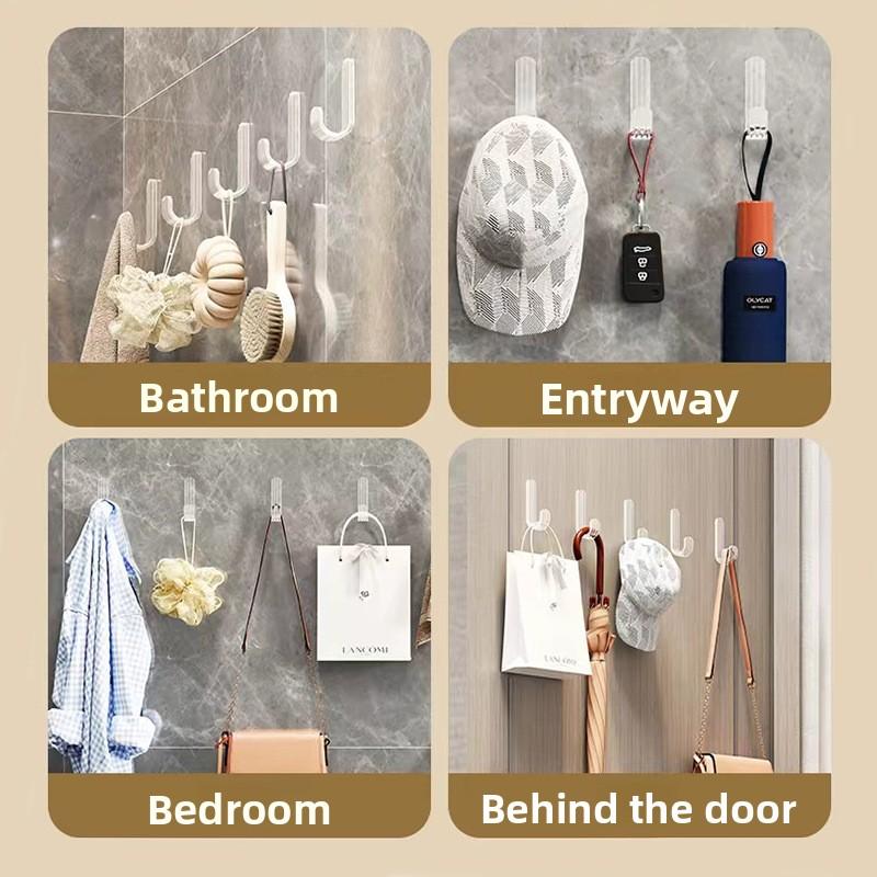 Strong Transparent Adhesive Hooks for Bathroom Wall Door No Drill Plastic Hangers