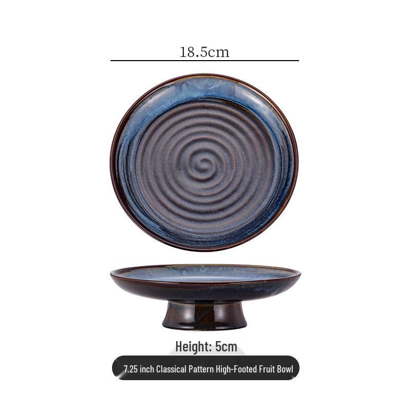Retro Ceramic Glaze Dessert Plate | High-Foot Nostalgic Tableware for Snacks, Fruit & Pastry