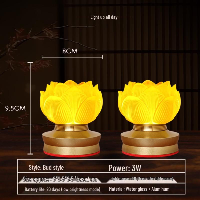 Rechargeable Crystal LED Lotus Guanyin Offering Lamp - Multicolor Glaze