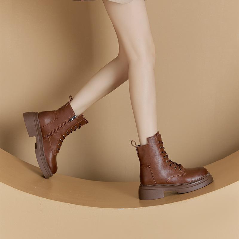 

2025 autumn retro leather Martin boots women s Korean version platform zipper short boots women s lace-up casual large size women s boots 41