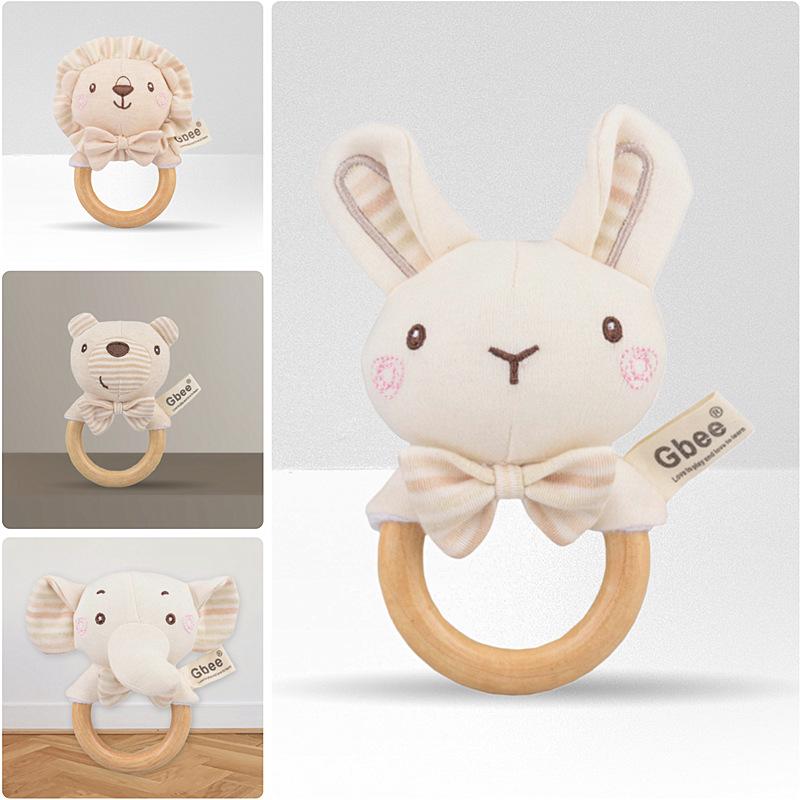 Organic Cotton Wooden Animal Ring Rattle & Baby Comfort Doll Gift Set