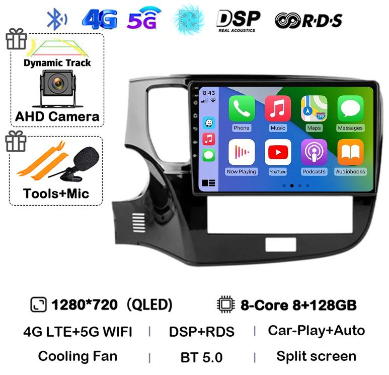 Android 14 Auto Carplay Car Radio For Mitsubishi Outlander 3 III GF0W GG0W 2018 2019 2020-2022 Multimedia Player Navigation GPS