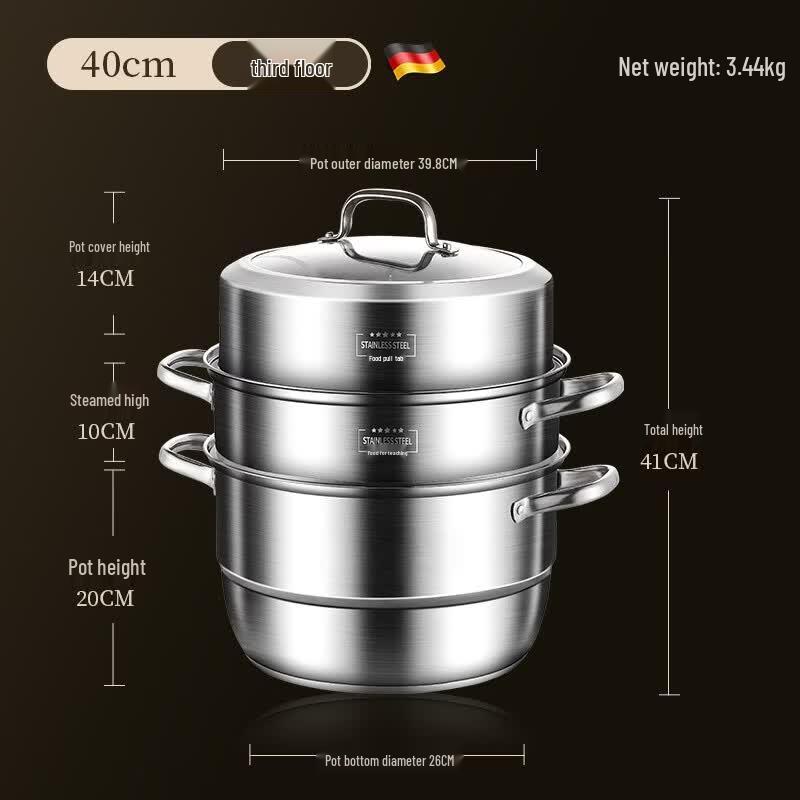 Boyiduo 40cm 3-Tier Food-Grade 304 Stainless Steel Steamer