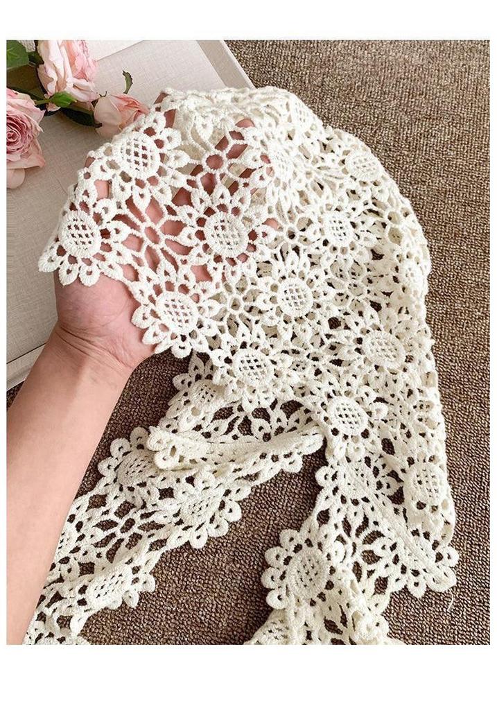 Korean Style Crochet Lace Knit Shawl with Hat - Women's Fashionable Travel Sun Protection Accessory