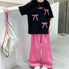 Girls' Summer Thin Short Sleeved T-shirt Two-piece Set Stylish Children's Casual Wide Leg Pants Set