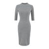Women's Elegant Ribbed Knit Bodycon Dress - Pink, Long Sleeve, Mid-Length, Summer Style