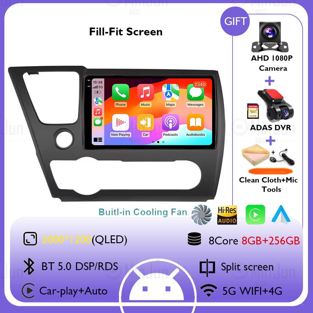 Wireless CarPlay Auto Multimedia GPS for Honda Civic 9th 2013 2014 2015 2016 2017 2018 2019 Android 14 Car Radio Head Unit
