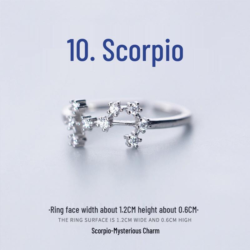 

Универсальное посеребренное кольцо со знаком зодиака и цирконом – Регулируемый и стильный дизайн Adjustable
