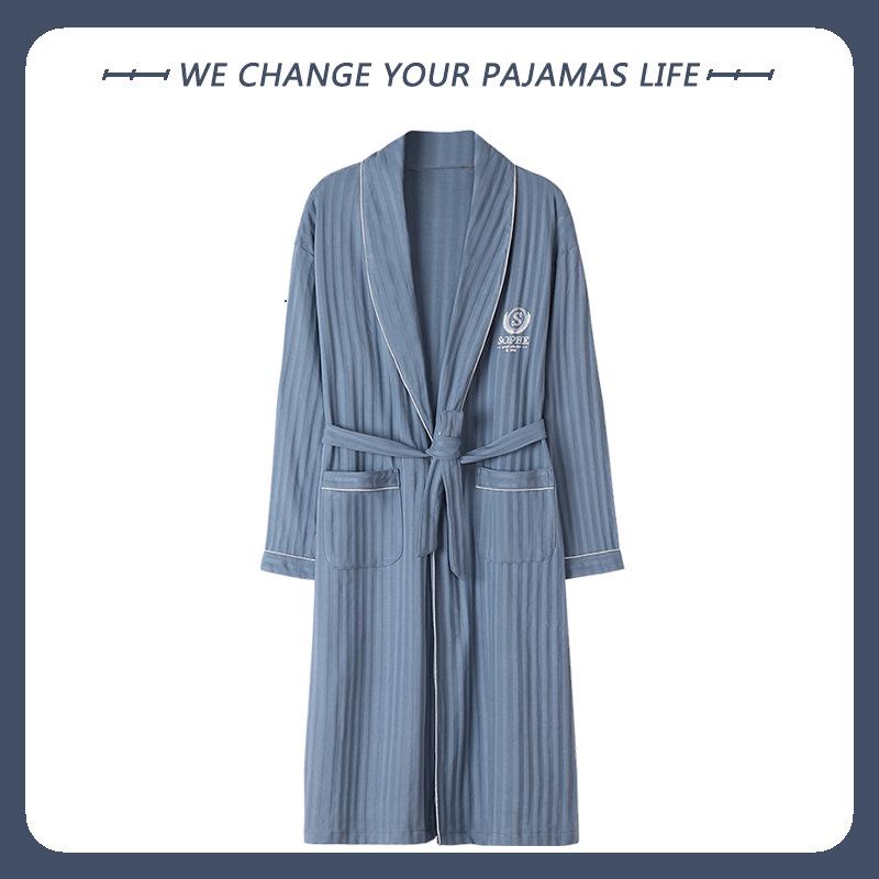 Men's Arctic Velvet Long-Sleeved Cotton Bathrobe - Spring & Autumn Style, Mid-Length, Plus Size, Youth Homewear