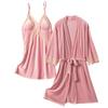 Women Winter Thick Flannel Velvet Pajamas Female Fall Sexy Lace Long-sleeved Suit with Corset Pads Sling Nightgown Robe Homewear