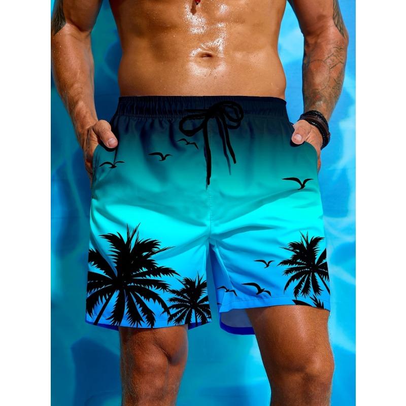 Men S Palm Tree 3D Print Beach Shorts, Stylish And Breathable, with Drawstring Waist Swim Trunks S
