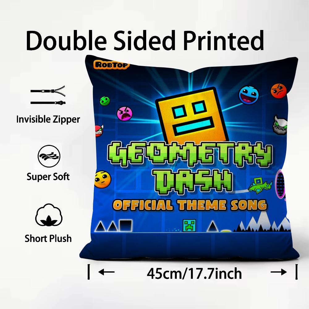 Classic Game Geometry Dash Cushion Cover Soft & Easy-Wash Pillow Case – Versatile For Couch, Bed, Travel And Office