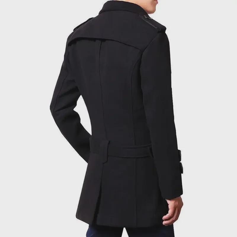 "Men's Woolen Double-Breasted Slim Windbreaker Coat - Korean Style, Autumn/Winter 2022"