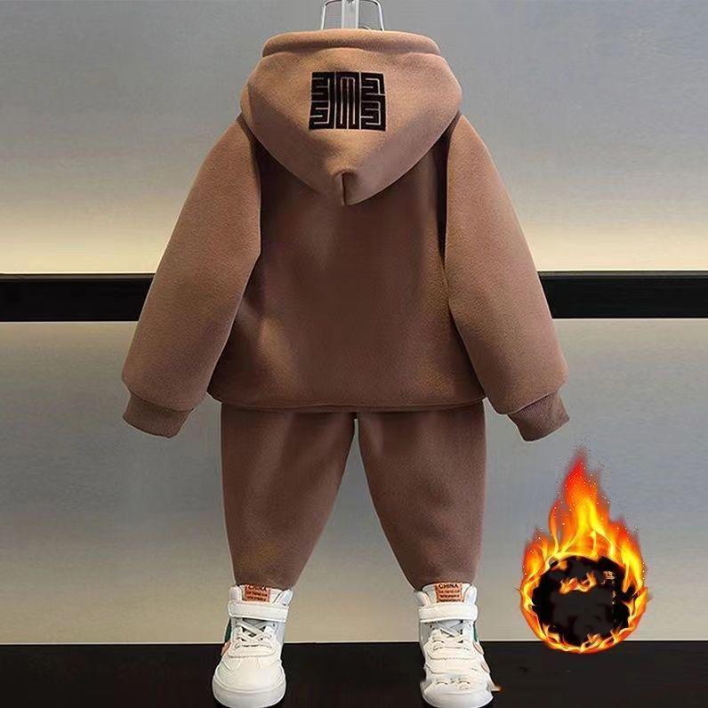 Kinder Winter Plus Samt Warme Pullover Hosen Zwei Pcs Set Jungen Mädchen Baumwolle Sweatshirts Sport Casual Kleidung Anzug