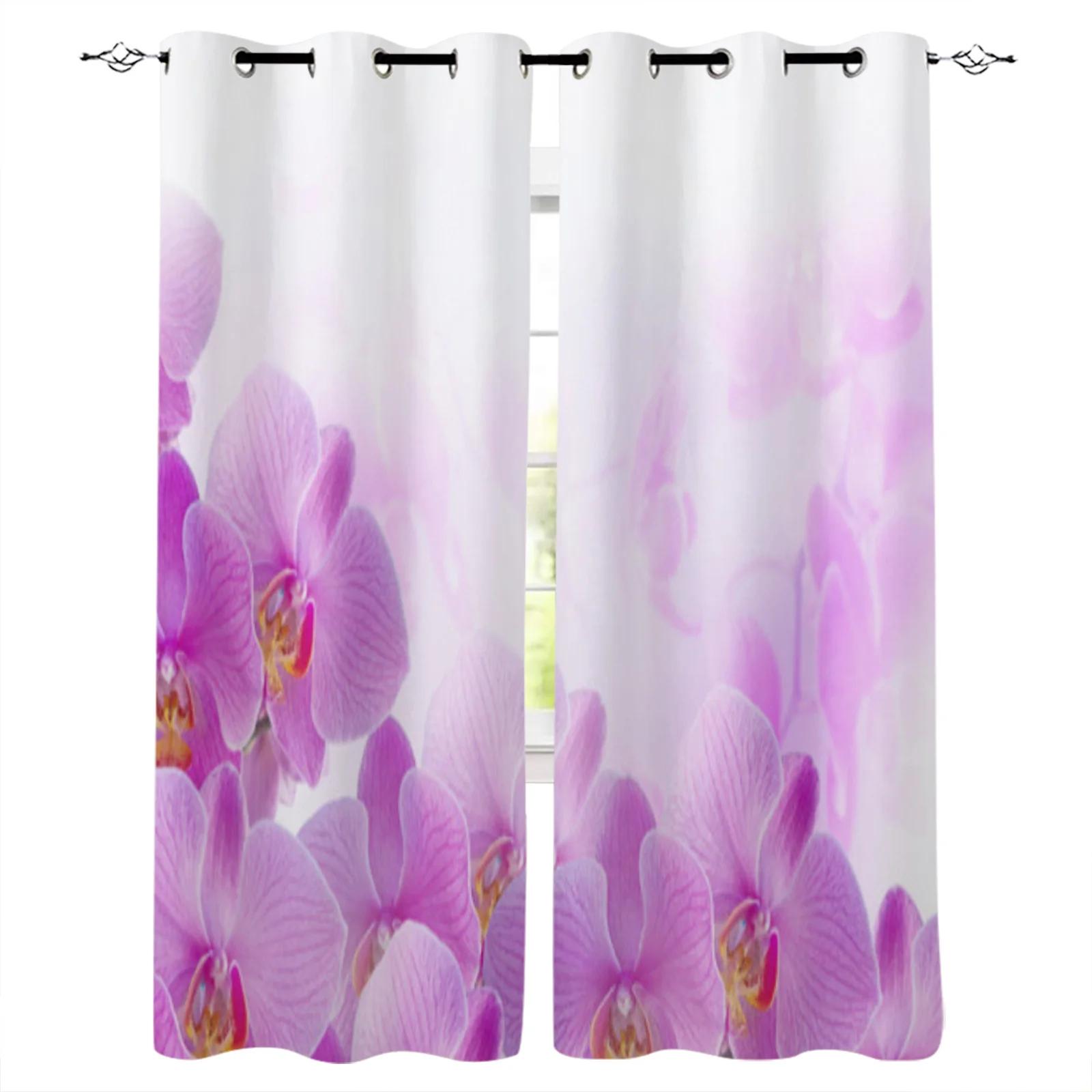 

Фиолетовый занавес с принтом орхидеи фаленопсис, занавеска с бабочкой, спальня, гостиная, кухня, жалюзи, короткая занавеска для окна, cortina 2 шт. (50Wx50H)x2(CM)&Grommet Top