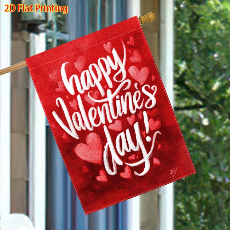 1pc Happy Valentine'S Day, Featuring a Red Heart Design - A Double-Sided Garden Flag Measuring Perfect for Courtyard, Outdoor, And Lawn Decoration, F