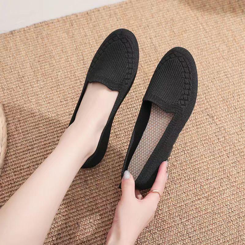 Women's breathable mesh shoes anti slip flat bottomed shoes for middle-aged and elderly mothers shallow mouth single shoes