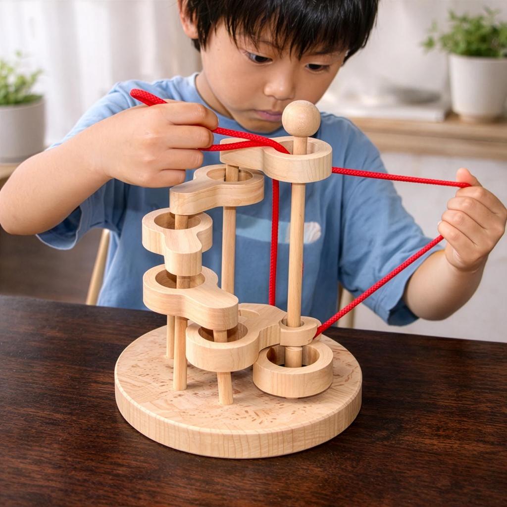 Wooden Brain Training Puzzle (6-tier) - Brain Activation Toy, Japan Good Toy Award Winner, Educational Toy, String Removal, Brain Exercise, Ranking, A