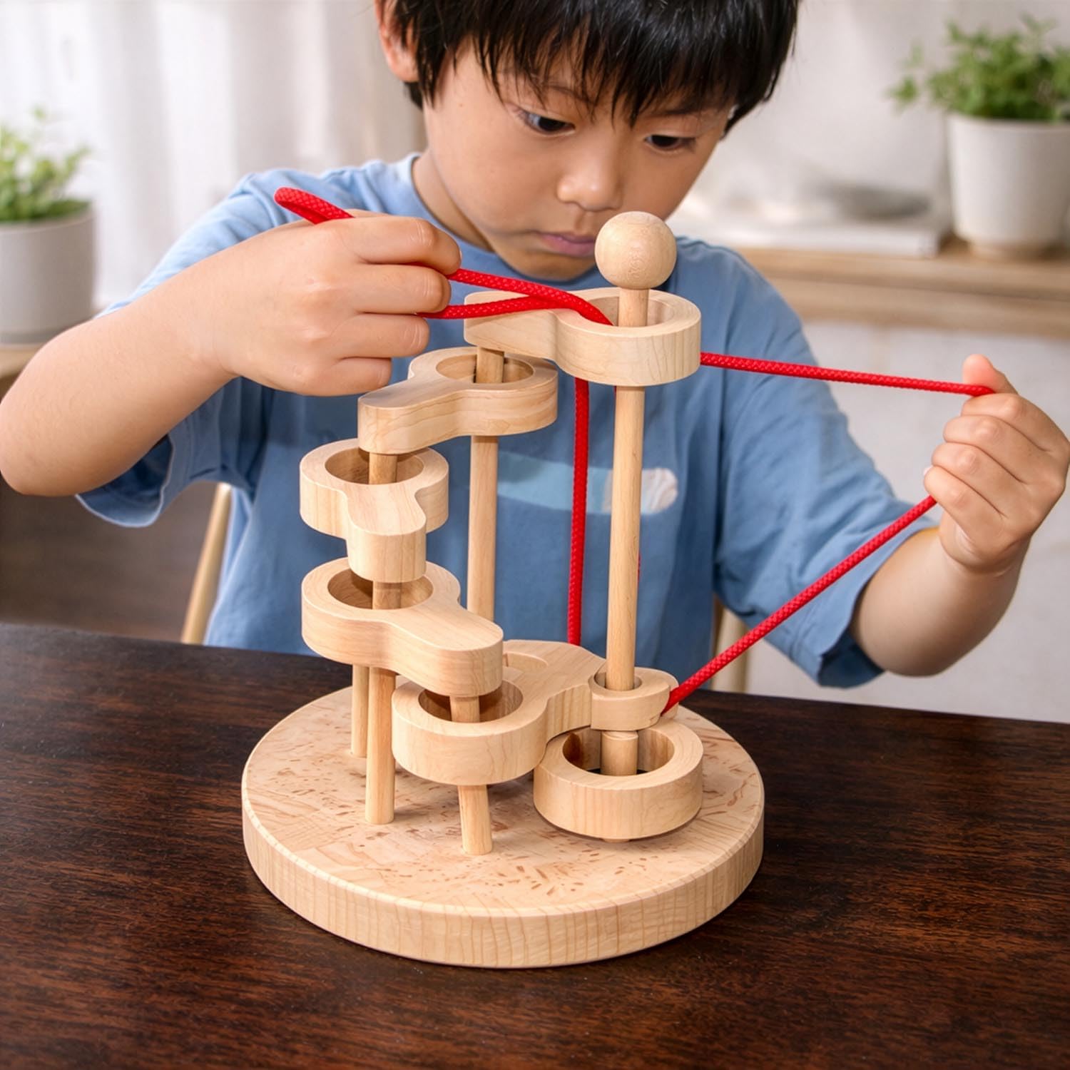 Wooden Brain Training Puzzle (6-tier) - Brain Activation Toy, Japan Good Toy Award Winner, Educational Toy, String Removal, Brain Exercise, Ranking, A