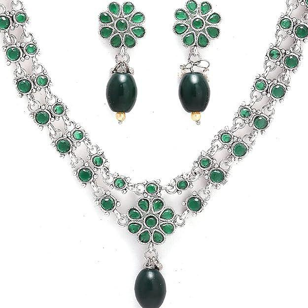ZENEME Bigiotteria di Moda Collana Antica Placcata Argento Ossidato con Zirconi Americani Incastonati e Perline di Perle