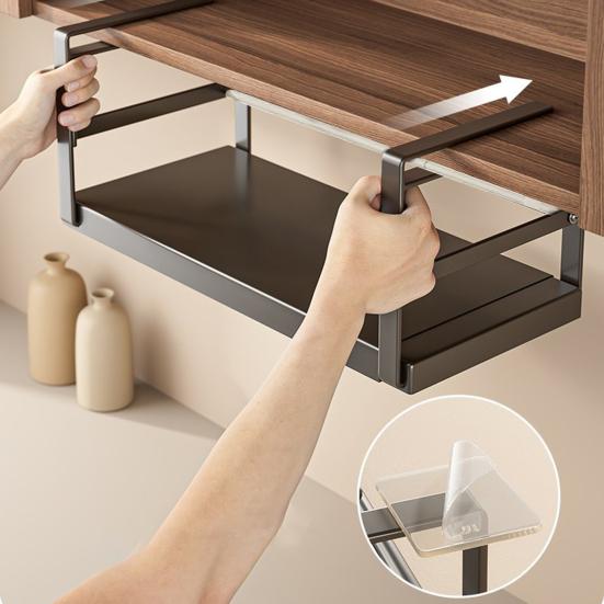 Cabinet Space Saver Expandable Under Shelf Storage Rack Punch-free Hanging Slide-in Retractable Kitchen Shelves Organizer Stainless Carbon Steel