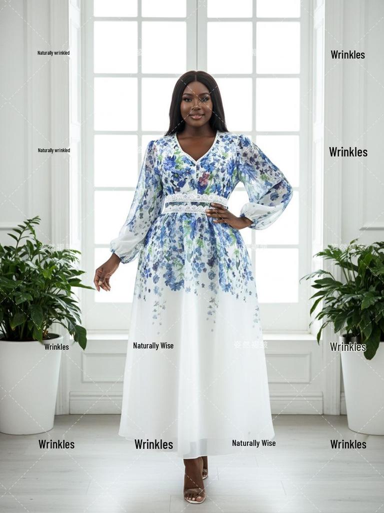 Damen Frühlingskleid mit Aufdruck in Übergröße: Schlankmachendes, Bauchbedeckendes, Elegantes Partykleid für Mütter