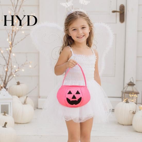 Halloween Decoration Pumpkin Candy Bag for Kids, Reusable Non-Woven Trick or Treat Bucket, Party Decorations Face Snack Holder Basket with Handle