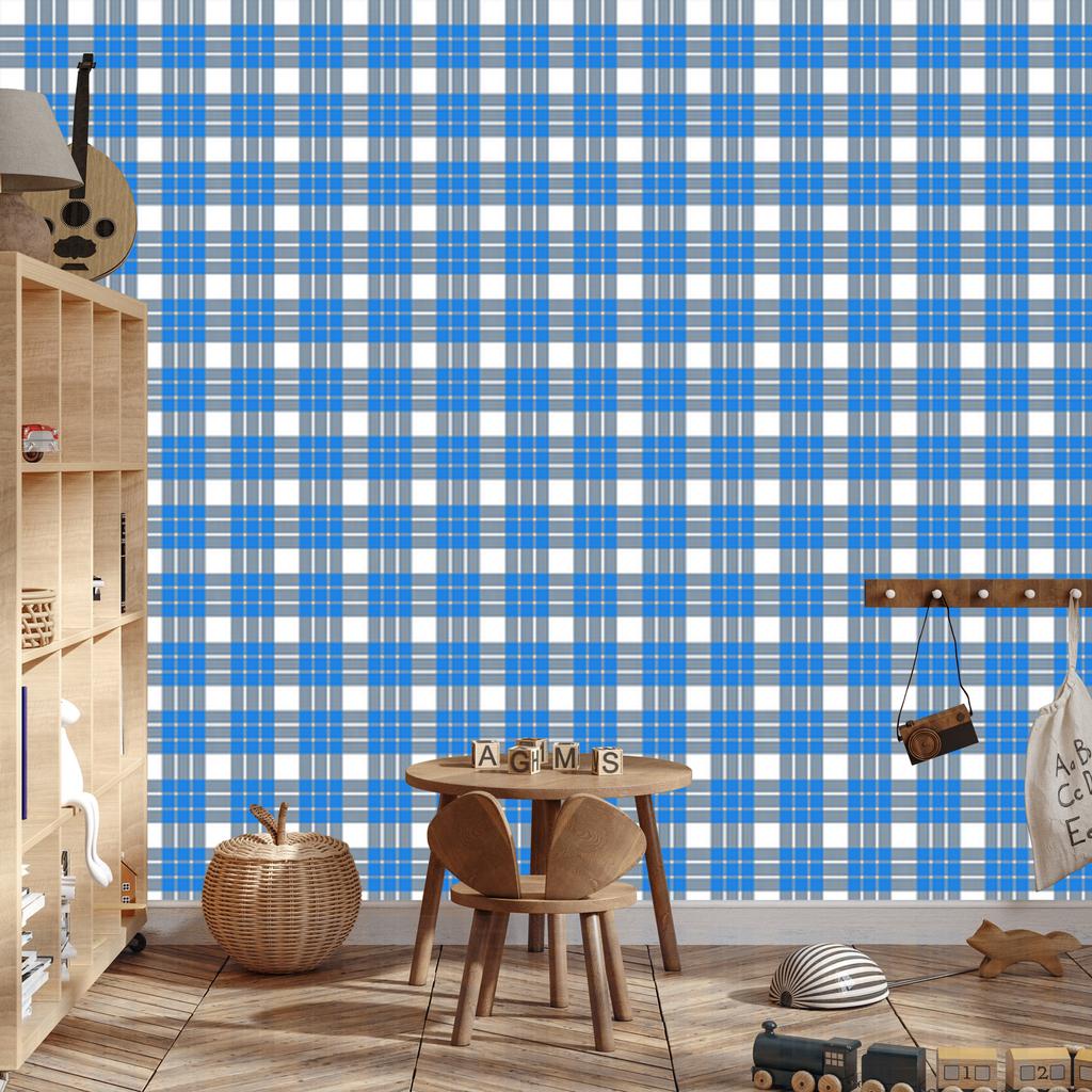 Blue and Azure Checkered Wallpaper for Living Room and Bedroom 50x1000