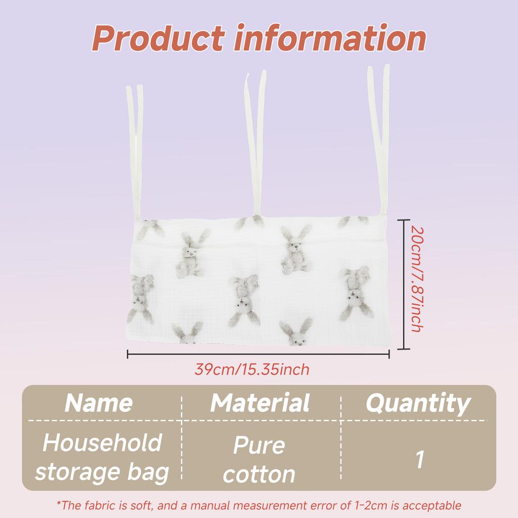 Baby Bedside Hanging Storage Bag Cotton 2 Pocket Baby Crib Organizer Soft Cribs Diaper Storage Bag for Teething Rings Wipes Toy