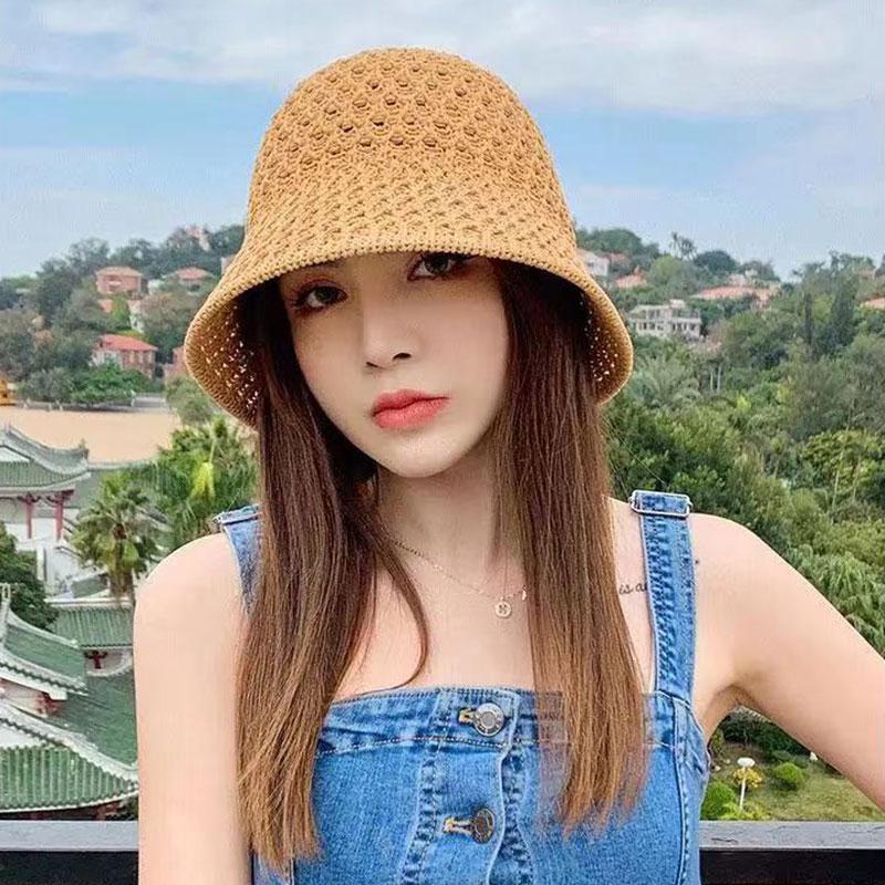 Straw Dome Weave Bucket Hat Hollow Out Breathable Sun Hats Female Beach Cap Foldable Outdoor Japanese Lesure Fishierman Caps