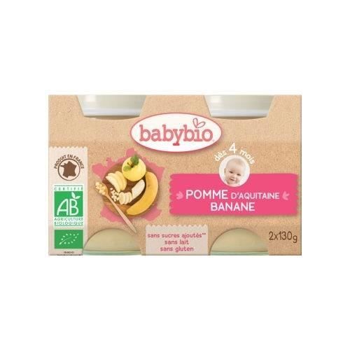 Babybio - Petit Pot Bébé Banane Pomme - Bio - 2x130g - Dès 4 Mois