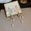 1Pair Sweet Princess Bow Imitation Pearl Pendant Tassel Earrings Stud Earrings Elegant Ladies Banquet Daily Versatile Earrings