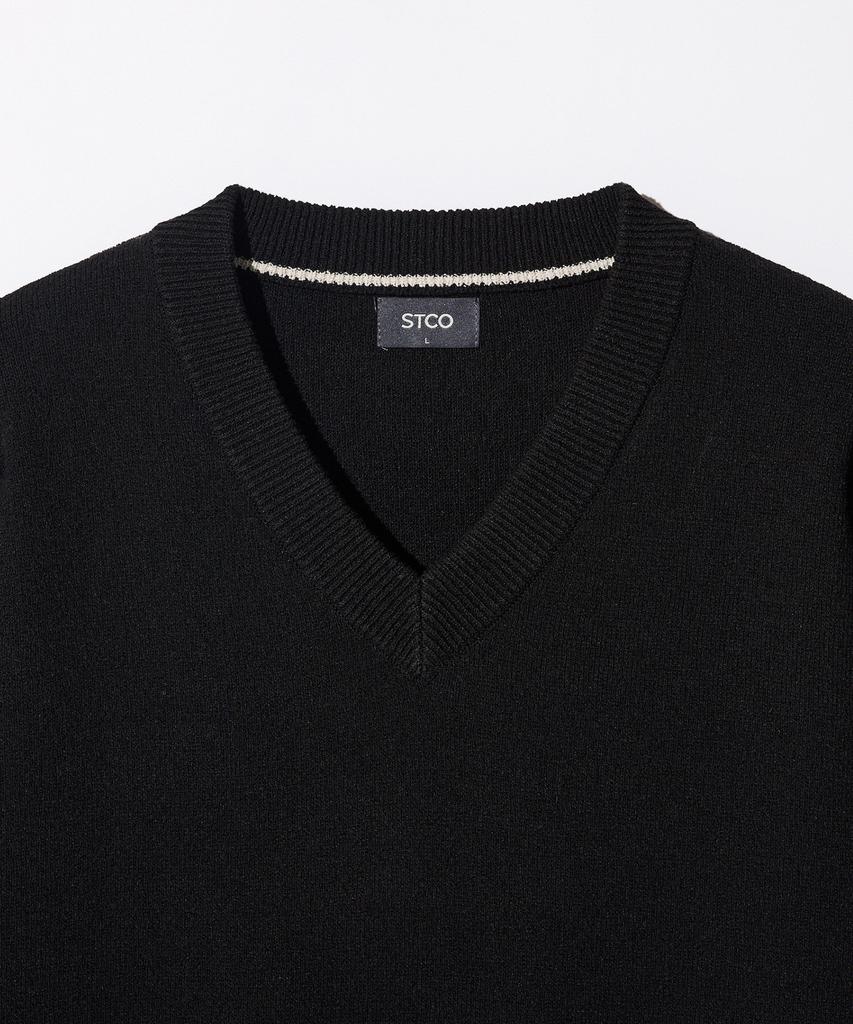 STCO V-Neck Boucle Solid Knit_Black (Oversized Fit)_Sktwa55Nsb