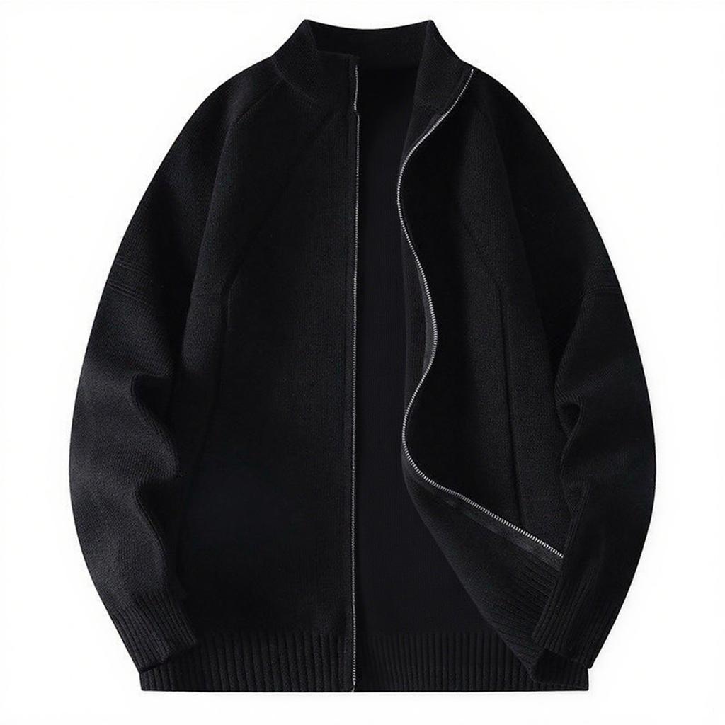 Men's Solid Color Textured Casual Sports Loose Fashion Knitted Zipper Top Jacket