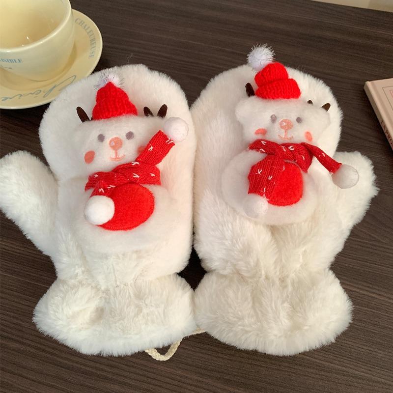 Mignon bonhomme de neige de Noël gants en peluche automne et hiver chauds moelleux froid cou nouvel écharpe
