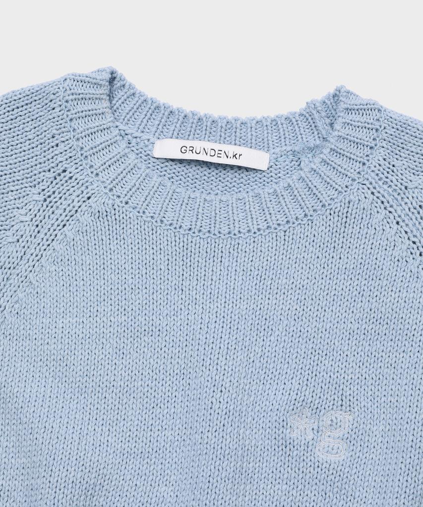Geulleondeun Plump Short-Sleeve Knit Sweater (Light Blue)