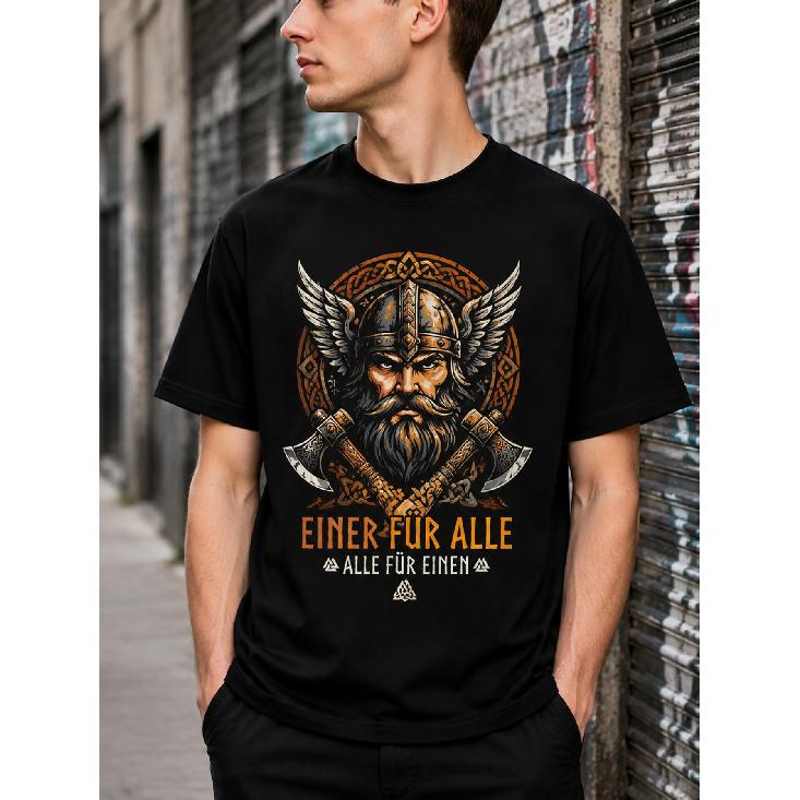 men's viking graphic tee short sleeve crew neck soft cotton casual streetwear with norse warrior axe helmet print for daily wear