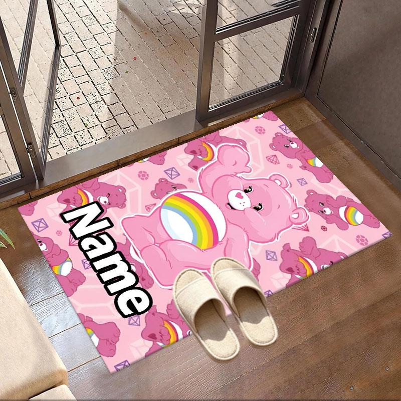 Custom Name Personalized Care Bears Print Carpet, Versatile Home Decor Rug, for Playroom, Apartment, Balcony, Entryway, Hallway Gift