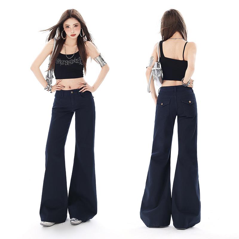 Early spring elastic casual micro-pull non-stick leg jeans women's casual American low-rise narrow version thin flared trousers