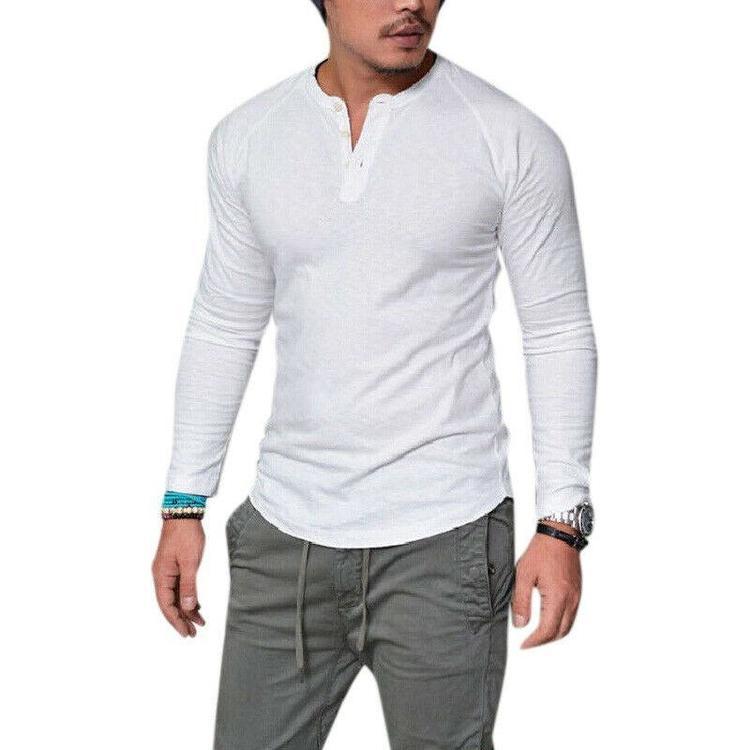 Men's Grandad Long Sleeve T Shirt Solid 