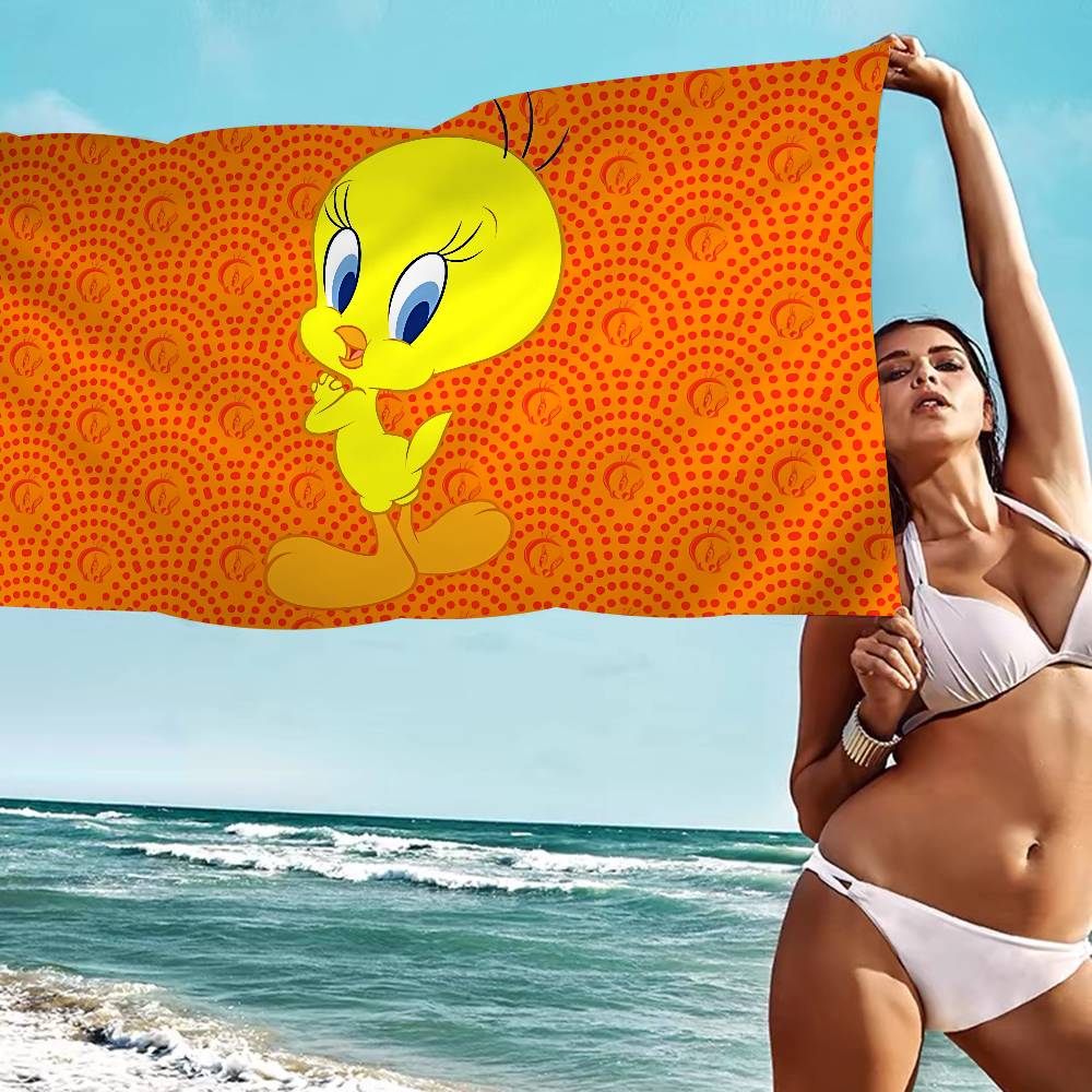 Yellow Cartoon T-Tweetys Bird Microfiber Blanket Quick Drying Beach Towels Oversized Printing Super Absorbent Pool Towel Blanket