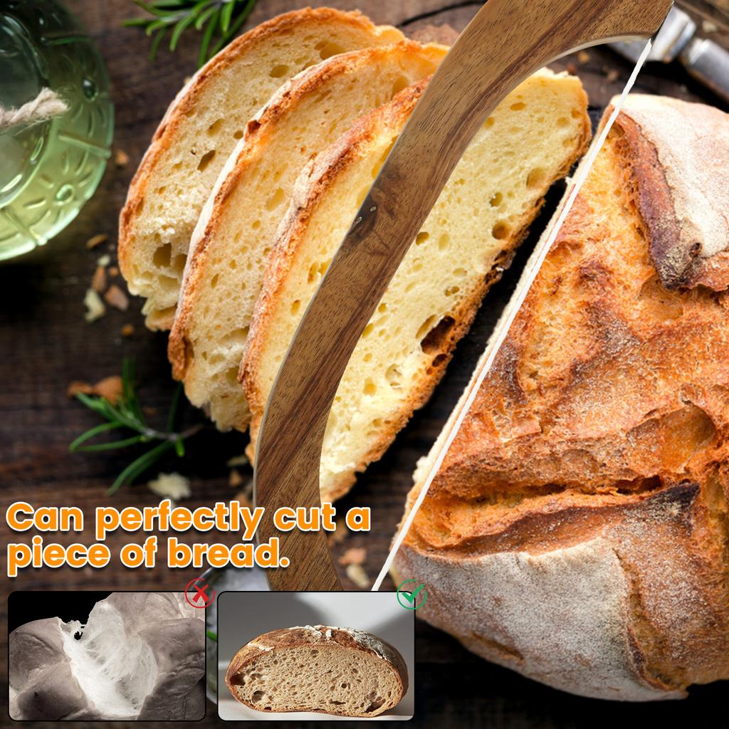 Bread Bow Cutter Stainless Steel Sourdough Bread Slicer with Wood Handle Serrated Bagel Cutter Practical Bread Cutter Slicer