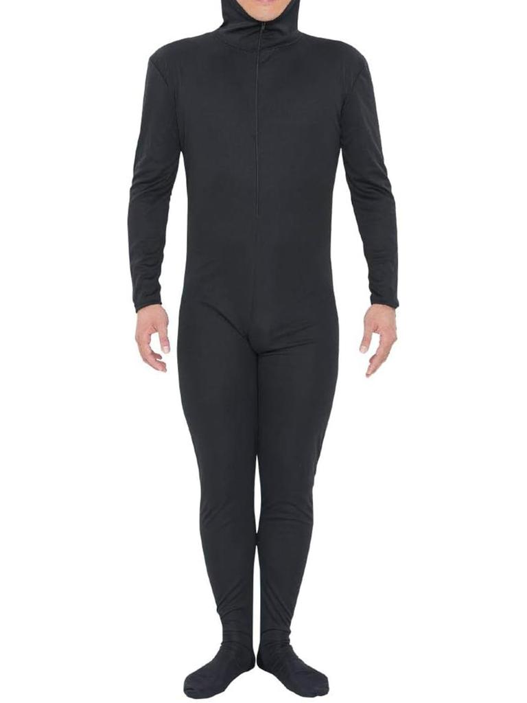 ENALIHI Full Body Tights with Open Halloween Face, Stretchable, Face-Removing Costume, (Black SY09, M)