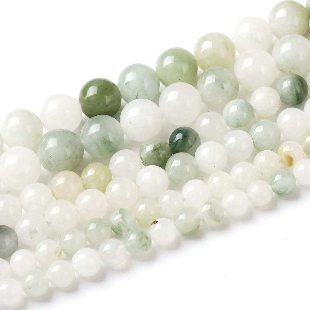 Jades Verdes Tianshan Cuentas de Piedra Natural Hebra de 15" Cuentas Espaciadoras Lisas Sueltas 4/6/8/10/12mm para Fabricación de Joyería DIY Accesorios para Pulseras