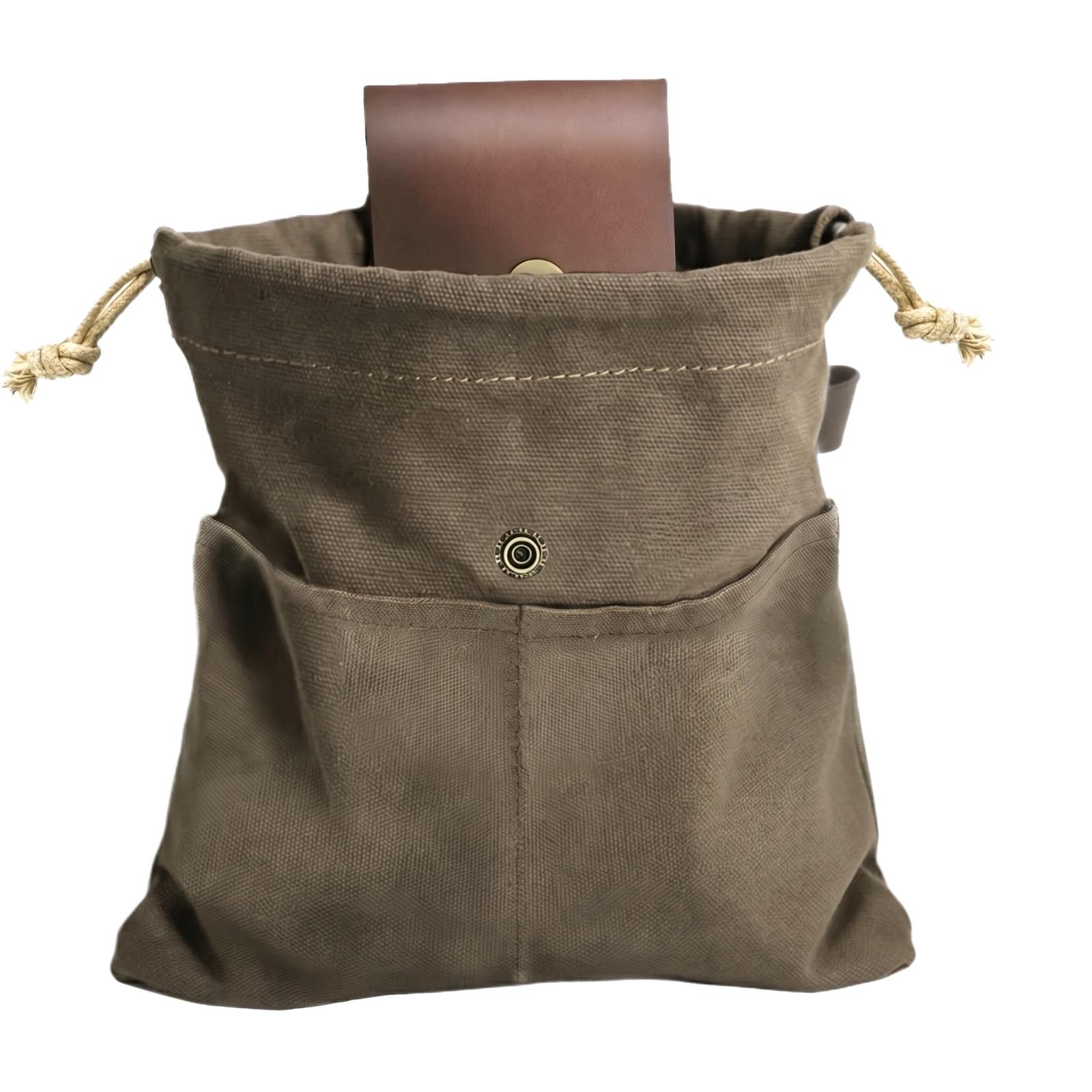 Canvas Outdoor Foraging Bag Foldable Drawstring Berry Picking Waist Hanging Tool Pouch Durable Utility Storage Sack for Camping Hiking One Size зелёный
