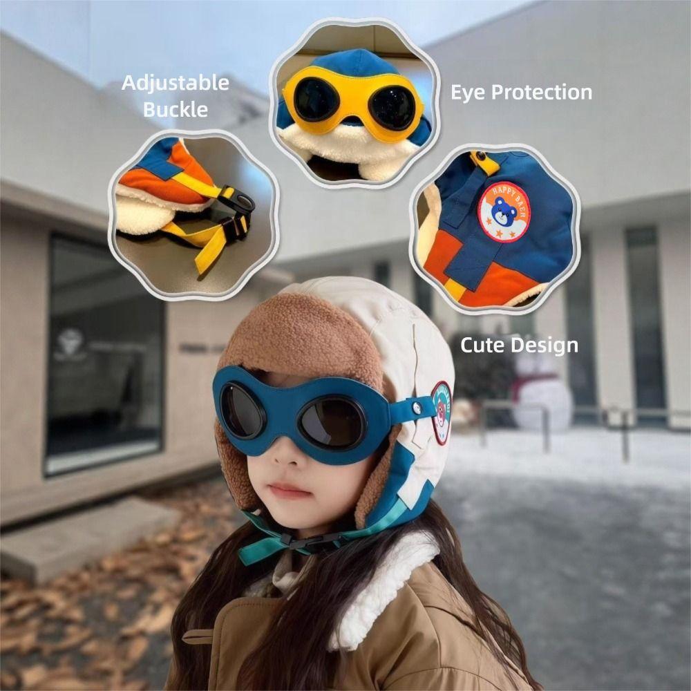 New Cute Cartoon Pilot Hat Windproof Cold Proof Ear Protection Cap with Glasses Thickned Warm Hat Winter