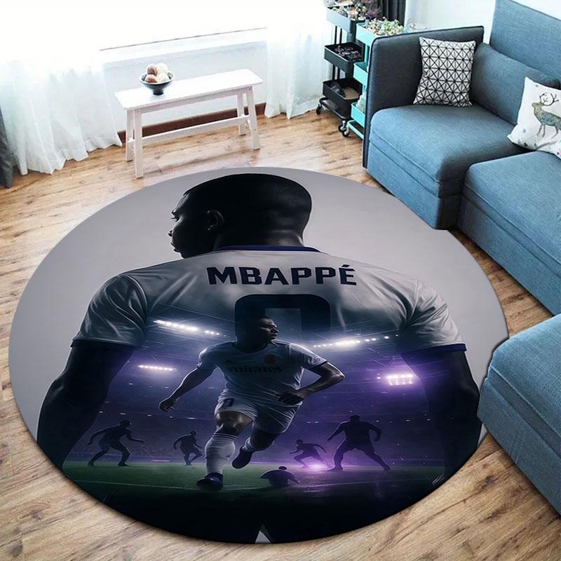 Kylian Mbappe Round Area Rug,Carpet Rug for Living Room Bedroom Sofa Playroom Decor,Non-slip Floor Mat