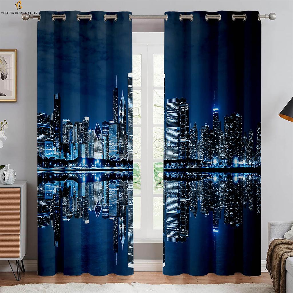 2-Pack City Building Gorgeous Night View 3d Printed Curtains Bedroom Living Room Study Kitchen Curtains Window Decoration