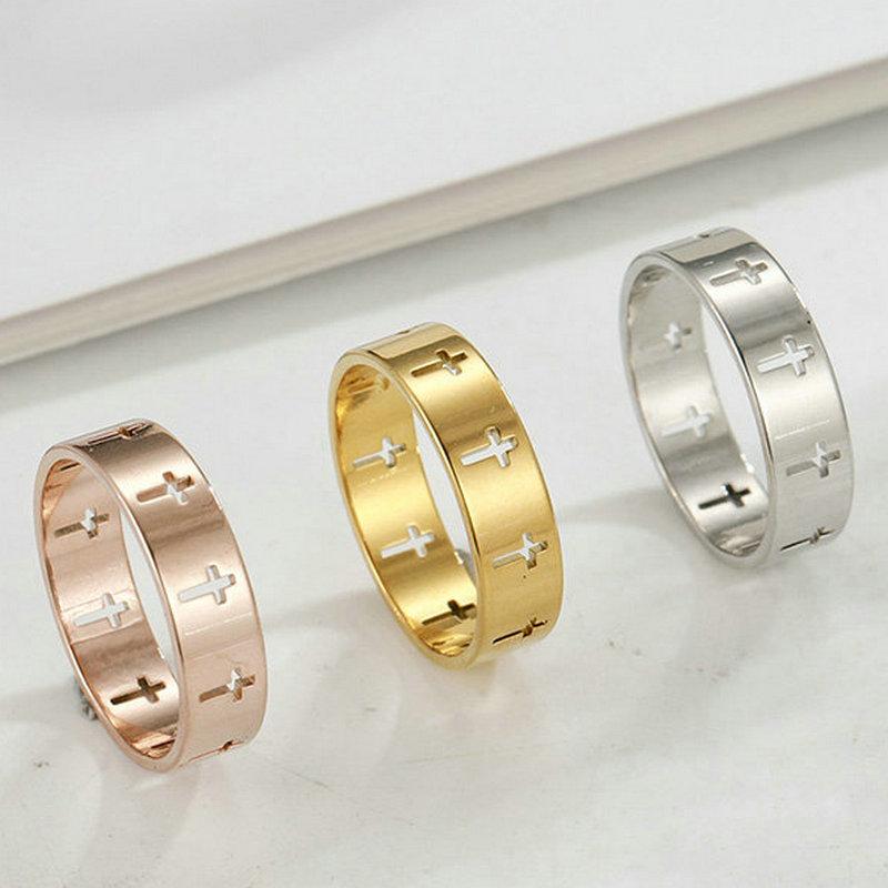 Black Cutout Cross Ring For Men Minimalist Personality Couple Band Versatile Fashion Jewelry Accessory