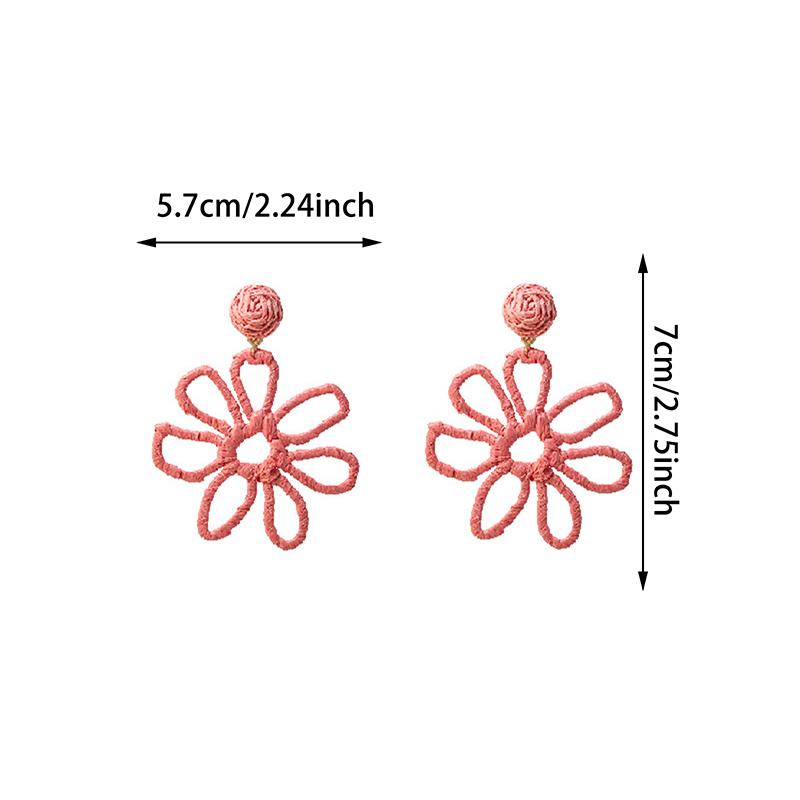 Summer Beach Holiday Wind Earrings For Women Colorful Handmade Raffia Hollow Flower Earrings  Jewelry